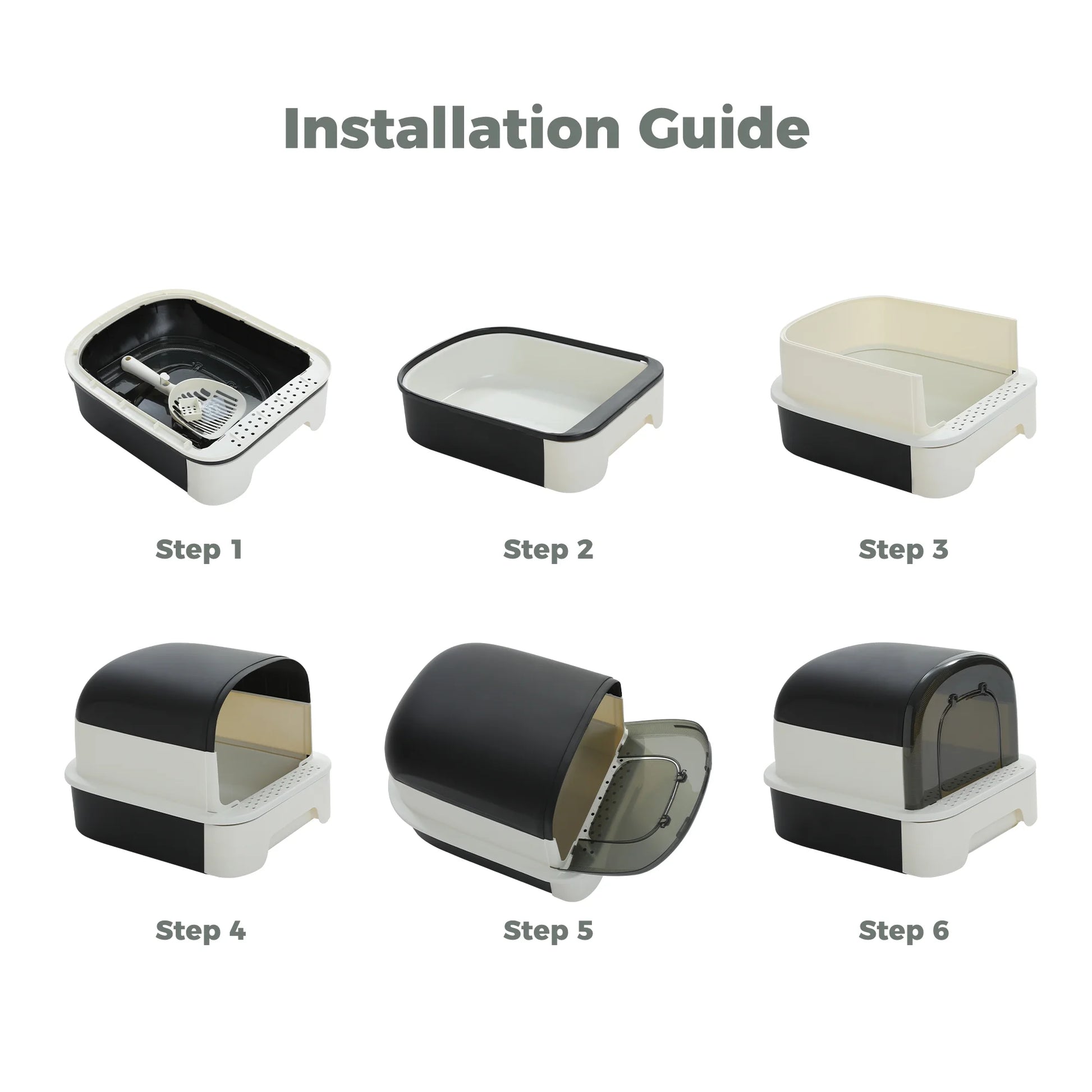 PAWZ Road Large Cat Litter Box with Scoop Litter Box with Lid Double-Layer Leak-Proof Litter Box for Cat, Gray