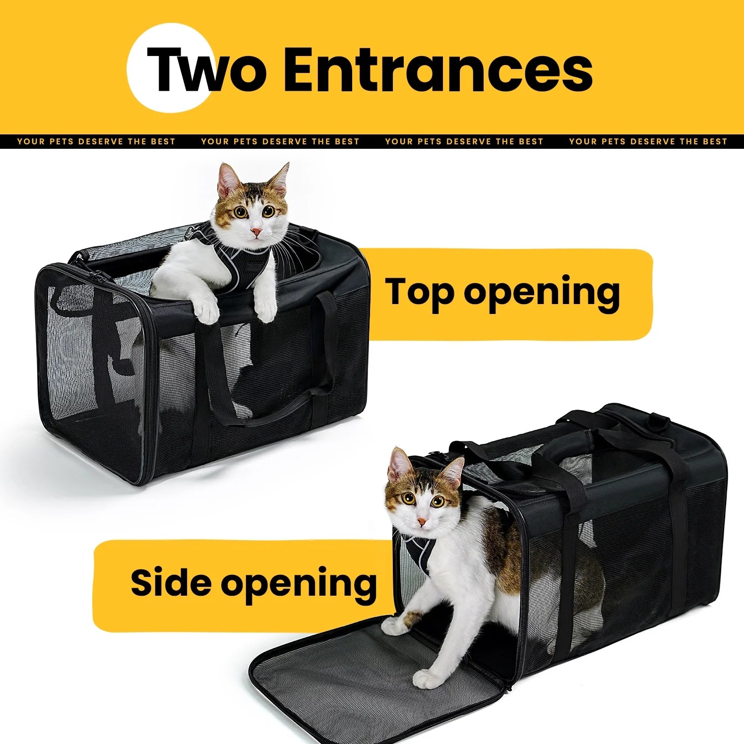 Conlun Cat Carrier,Soft-Sided Cat Carriers with 4-Sided Mesh,Airline Approved Pet Transport Carrier,Collapsible Cat Travel Carrier-Black