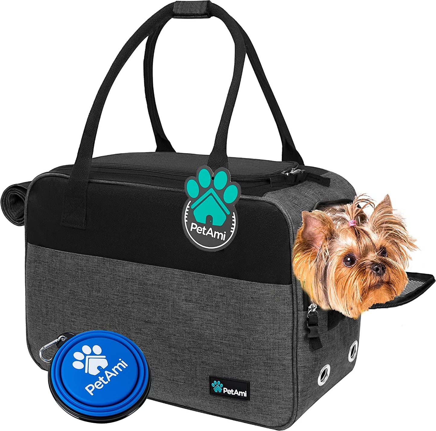 Petami Dog Purse Carrier for Small Dogs, Airline Approved Soft Sided Pet Carrier with Pockets, Ventilated Dog Carrying Bag Puppy Cat, Dog Travel Supplies Accessories Carry Tote Bag, Sherpa Bed, Black