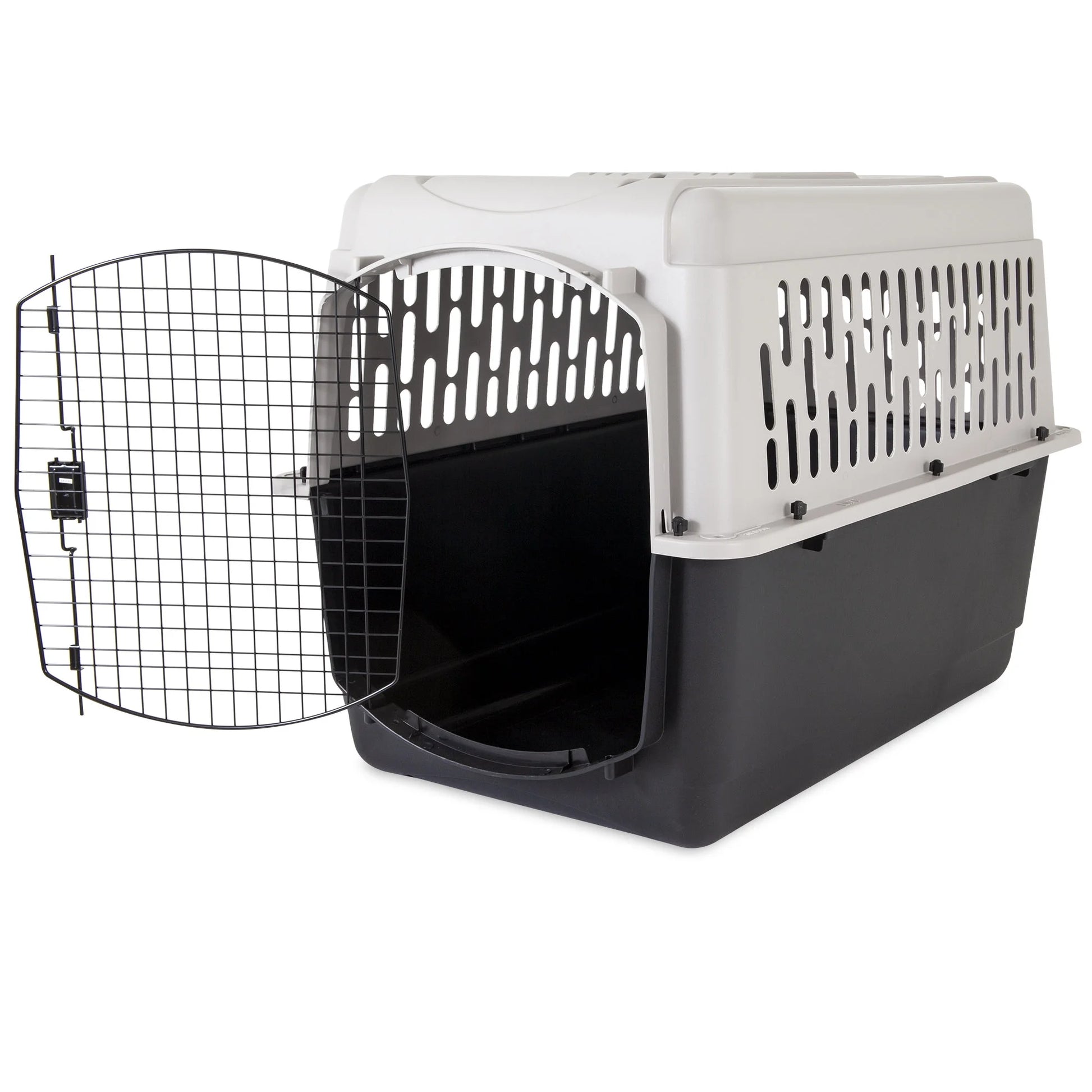 Vibrant Life Pet Portable Kennel for Dogs, Hard-Sided Travel Carrier, Durable, Metal Door, Black & Grey, for Pets 70-90 Lbs, 40" L X 27" W X 30" H