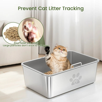 Ptlom Stainless Steel Sifting Litter Box,Sifting Cat Litter Box for Wood Pine Pellets,Odor Control,Easy to Clean,Sifter System,Scoop Tray Pet Supplies