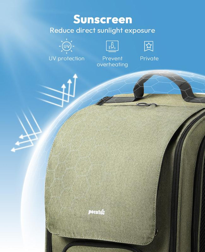 Pecute Cat Backpack Carrier Large Space Bubble Design for Travel Green Gray Khaki Ideal for Cat Lovers Animal Carrier