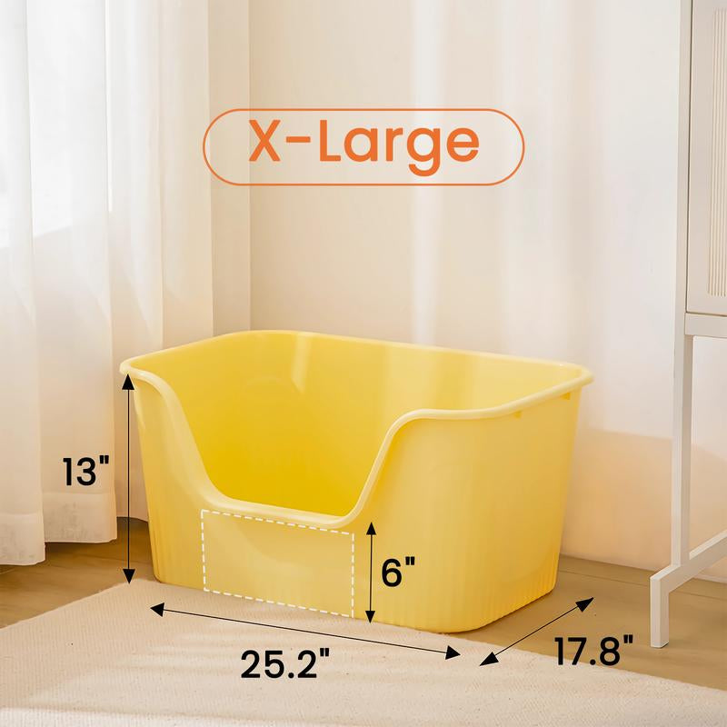 Wecharmer 39L Large Cat Litter Box with High Sides, Open Top, Includes Scoop, 23.6 X 15.8 X 12 Inches Clean