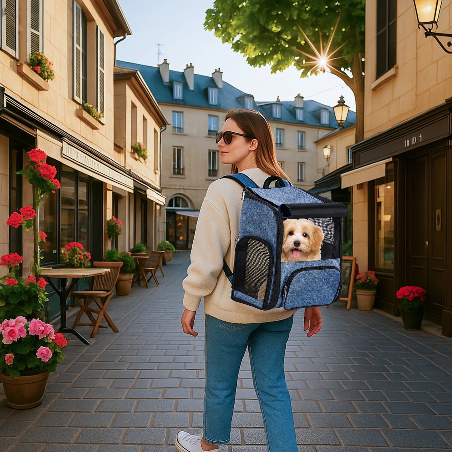 Ktaxon Cat Dog Backpack, Cat Carrier, Pet Carrier Backpack for Small Dogs, Pet Carrier with Shade, Blue