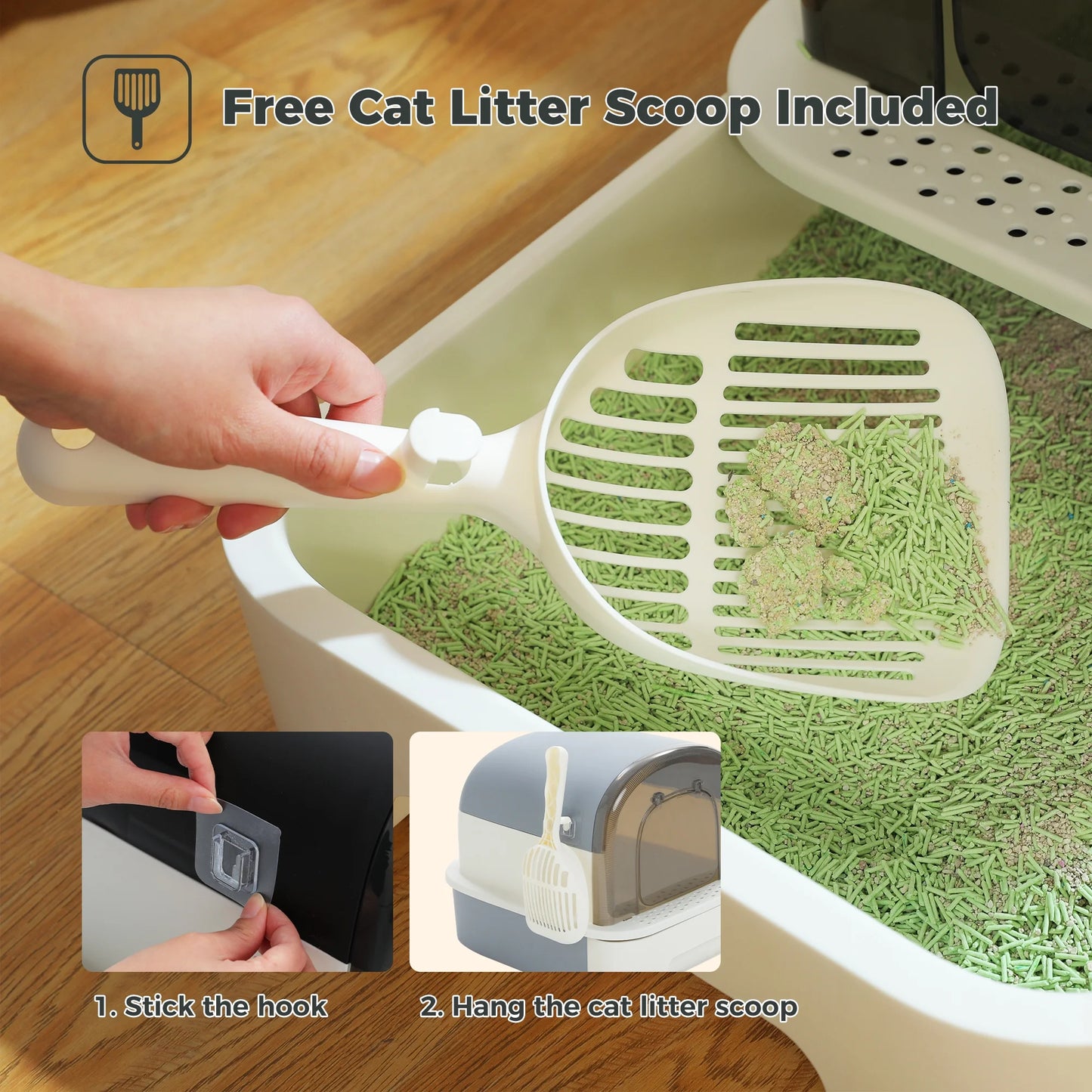PAWZ Road Large Cat Litter Box with Scoop Litter Box with Lid Double-Layer Leak-Proof Litter Box for Cat, Gray