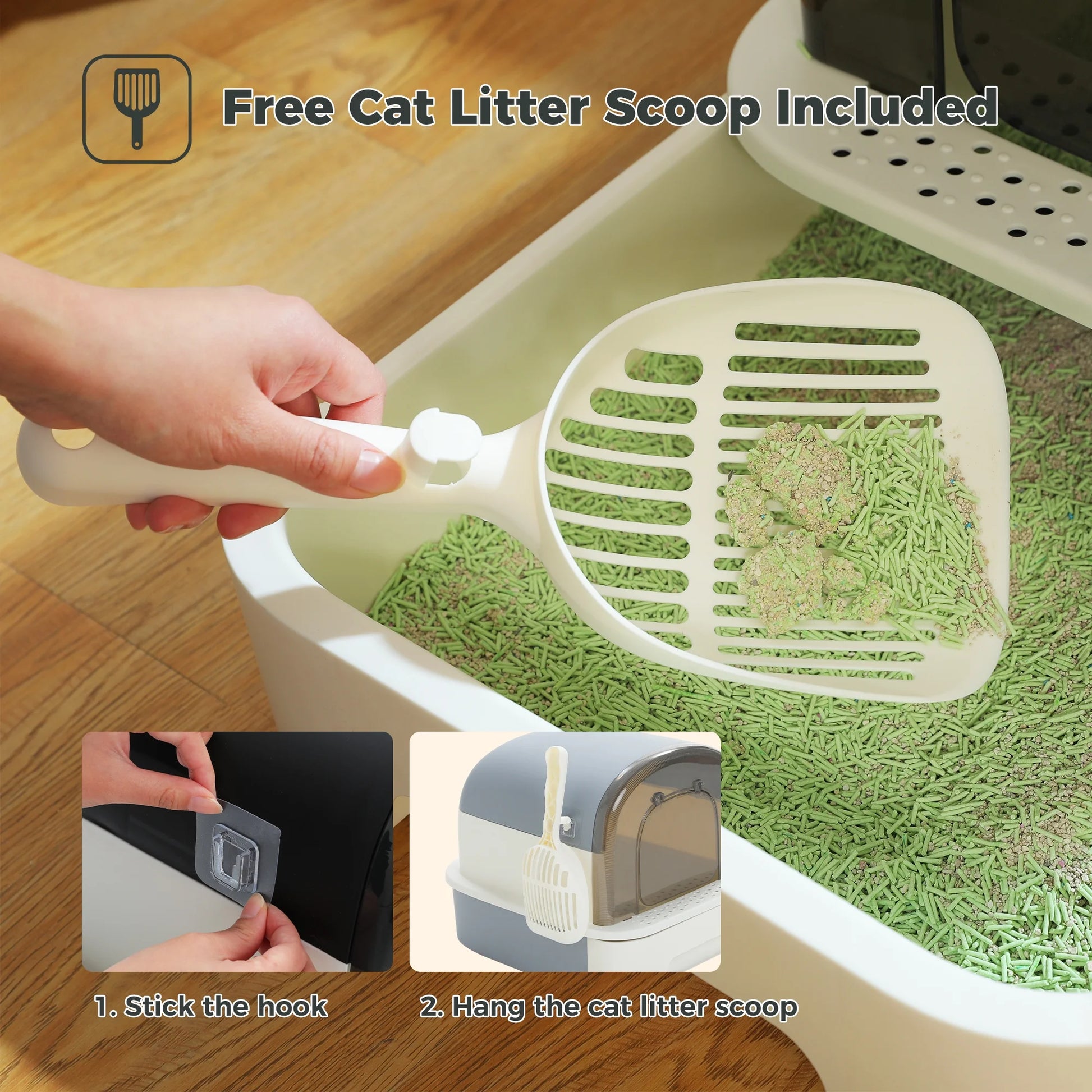 PAWZ Road Large Cat Litter Box with Scoop Litter Box with Lid Double-Layer Leak-Proof Litter Box for Cat, Gray