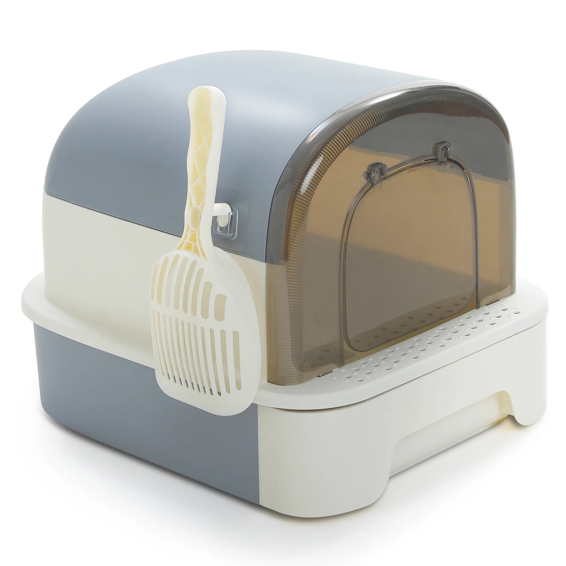 PAWZ Road Large Cat Litter Box with Scoop Litter Box with Lid Double-Layer Leak-Proof Litter Box for Cat, Gray