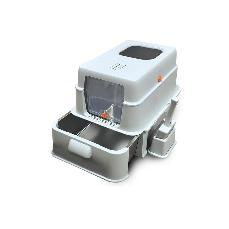 TOPYANGS Stainless Steel Cat Litter Box with Lid Extra-Large Metal Enclosed Cat Litter Box Flip-Top Design with Leak-Proof High Sides Plug-In Deodorizing Model the Perfect Gift for Large Cat Lovers Non-Stick Bottom Big Cat