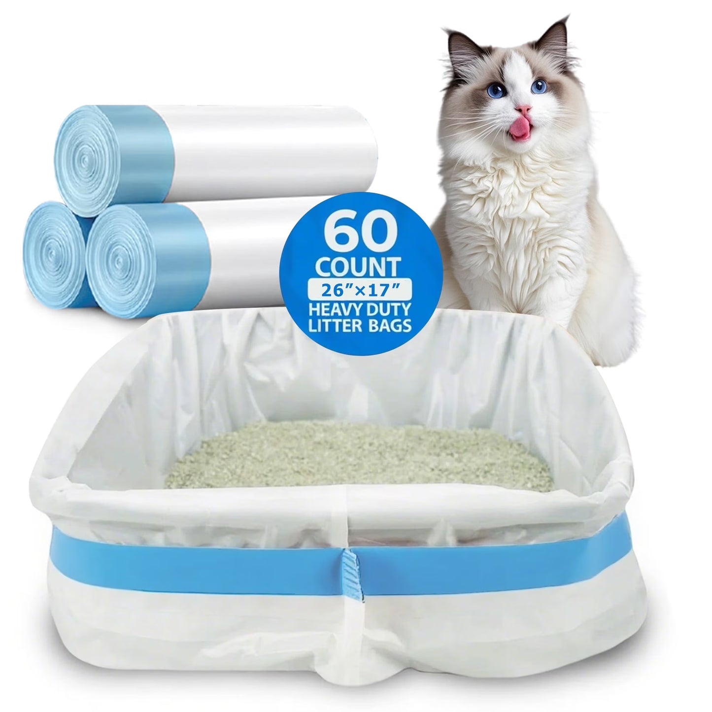 Ultimate Odor Control 26 X 17 Inch Durable Drawstring Litter Box Liner Bags, 60 Count