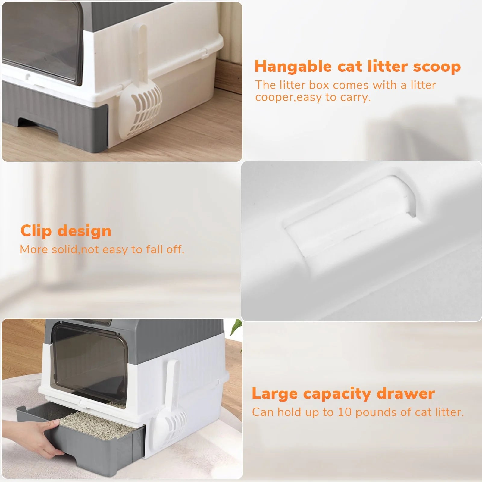 ATUPEN Enclosed Cat Litter Box with Lid, Large Litter Scoop High Wall Sides Enclosure(Grey)