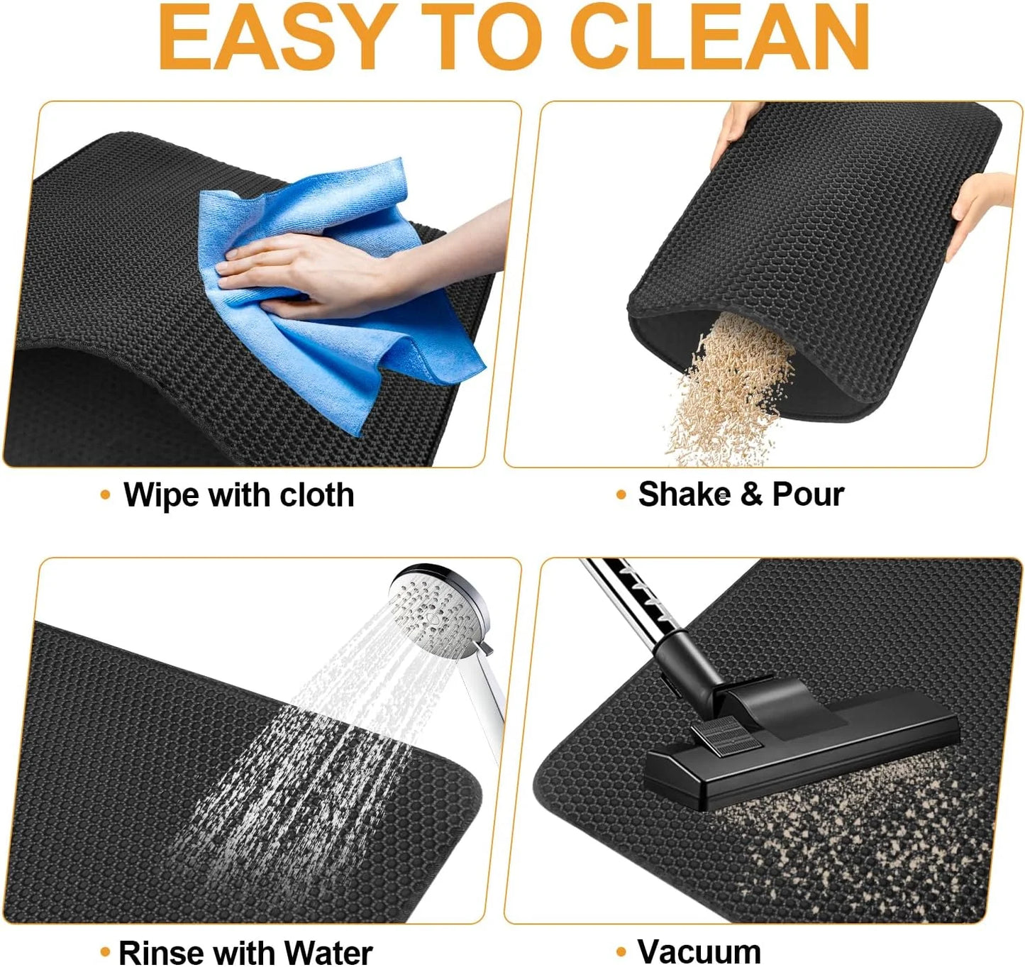 BN-LINK 17" X 23" Cat Litter Mat Trapping Match, Honeycomb Double Layer Design, Urine-Proof and Water Proof, Scatter Control, Easier to Clean & Washable(Black)
