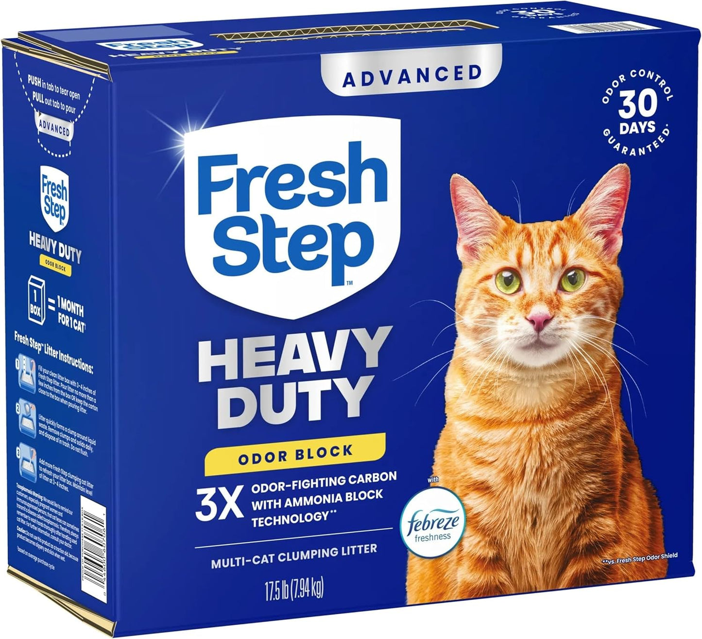 Fresh Step Heavy Duty Odor Block Advanced Multi Cat Clumping Litter with Febreze, 17.5 Lb (Package May Vary)