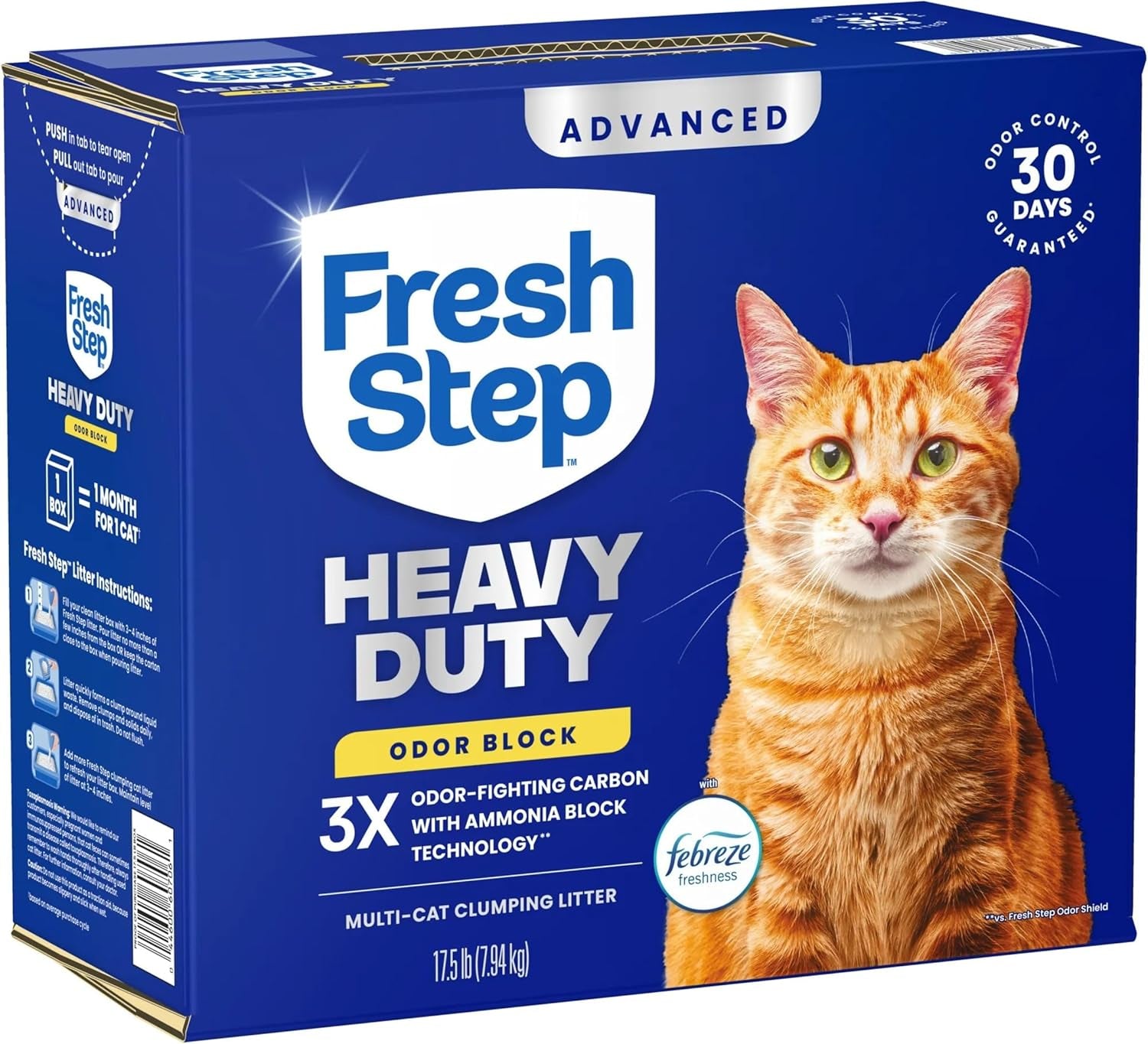 Fresh Step Heavy Duty Odor Block Advanced Multi Cat Clumping Litter with Febreze, 17.5 Lb (Package May Vary)