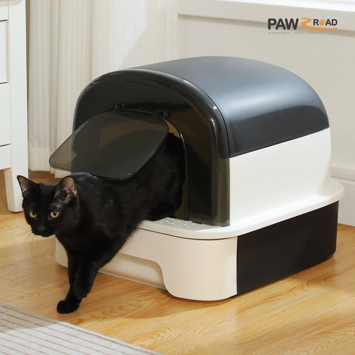 PAWZ Road Large Cat Litter Box with Scoop Litter Box with Lid Double-Layer Leak-Proof Litter Box for Cat, Gray