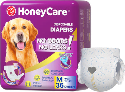HONEY CARE All-Absorb Disposable Female Dog Diapers Small Size, Improved, 40 Count, Super Absorbent, Breathable, Wetness Indicator (Pack of 1, 40 Count Total)