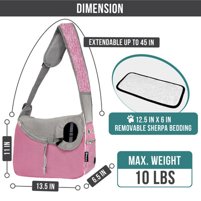 Petami Small Dog Sling Carrier, Soft-Sided Crossbody Puppy Carrying Purse Bag, Adjustable Sling Pet Pouch to Wear Medium Dog Cat Travel, Dog Bag for Traveling, Breathable, Poop Bag Dispenser, Pink