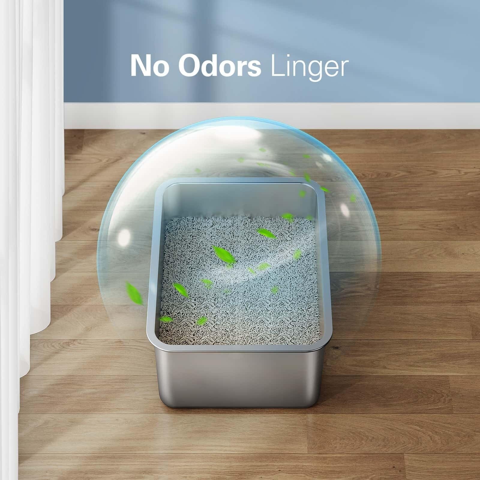 Stainless Steel Cat Litter Box, Bug Hull High Sided Metal Pan, Odor Control, Easy to Clean, 23.4" X 15.6" X 6"