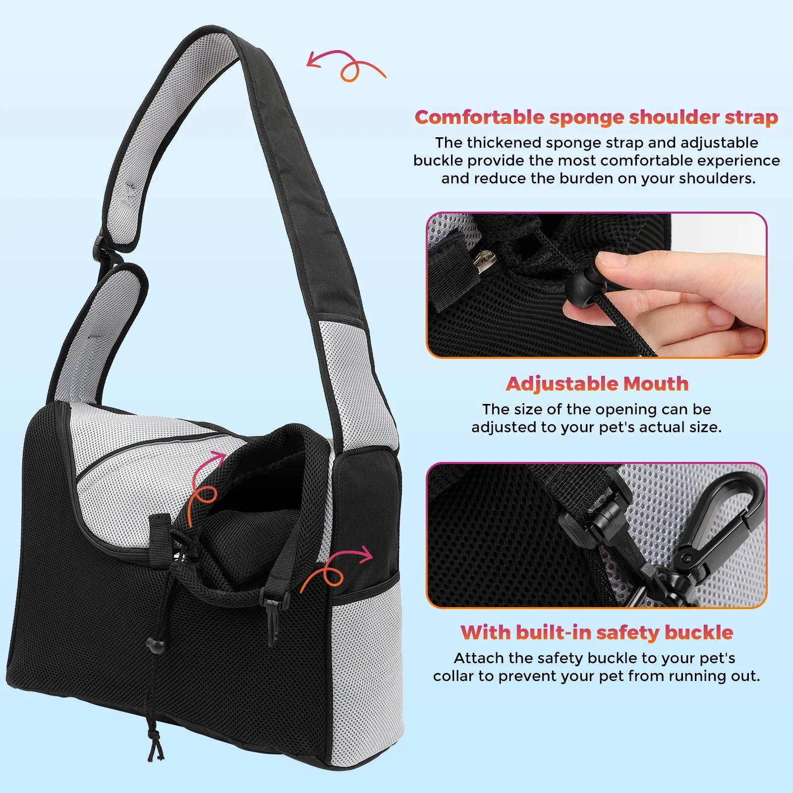 BEBANG Dog Sling Carrier, Hand Free Dog Bag with Adjustable Strap, Breathable Mesh Bag for Small Dog Cat