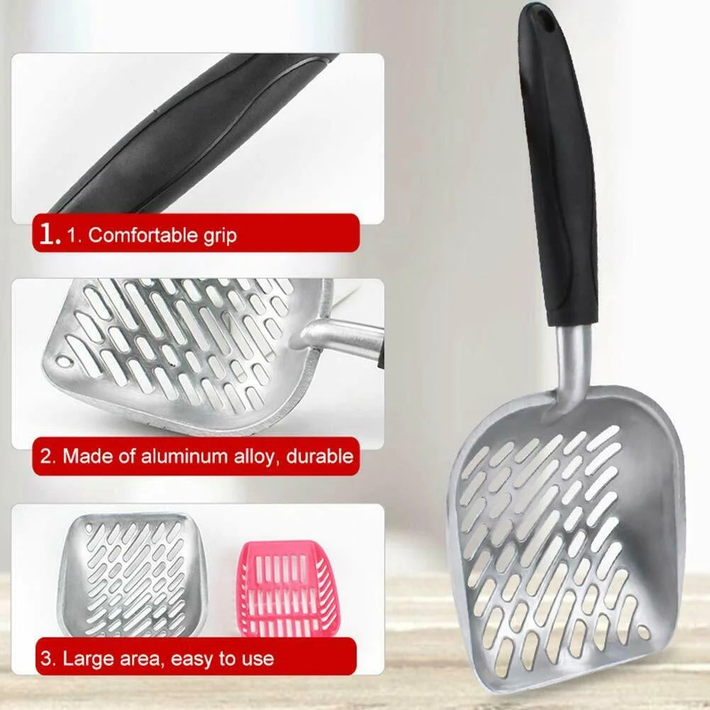 Strong Cat Litter Scoop with Reinforced Comfort Handle Metal Poop Sifter Pet Shovel Sifting