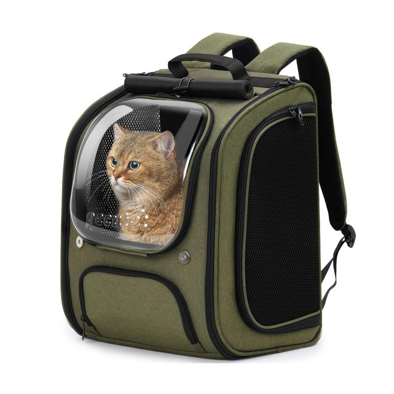 Pecute Cat Backpack Carrier Large Space Bubble Design for Travel Green Gray Khaki Ideal for Cat Lovers Animal Carrier