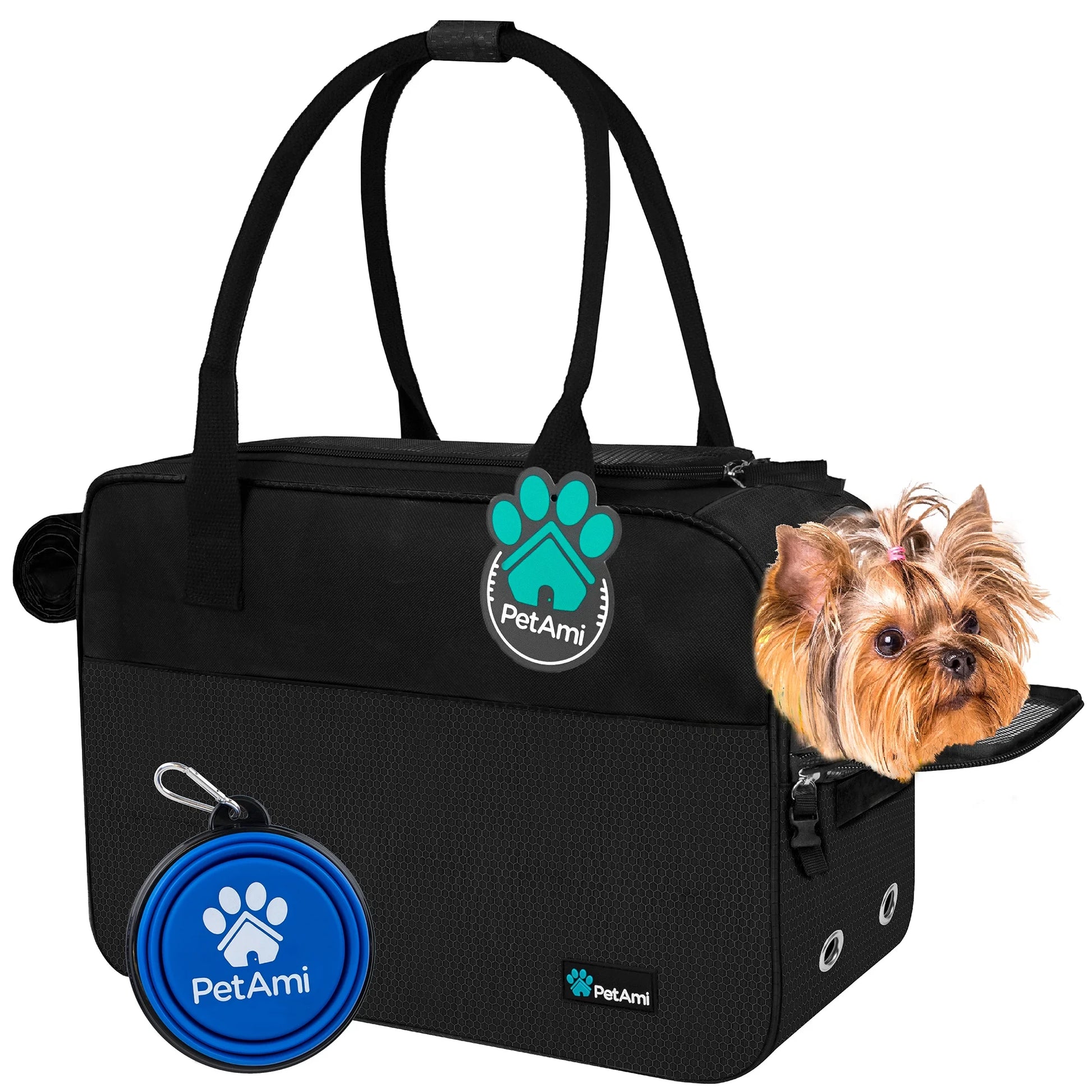 Petami Dog Purse Carrier for Small Dogs, Airline Approved Soft Sided Pet Carrier with Pockets, Ventilated Dog Carrying Bag Puppy Cat, Dog Travel Supplies Accessories Carry Tote Bag, Sherpa Bed, Black