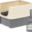 Amazon Basics Large Cat Litter Box with High Sides, Open Top, Includes Scoop, 19 X 15 X 11.75 Inches, Grey/Beige
