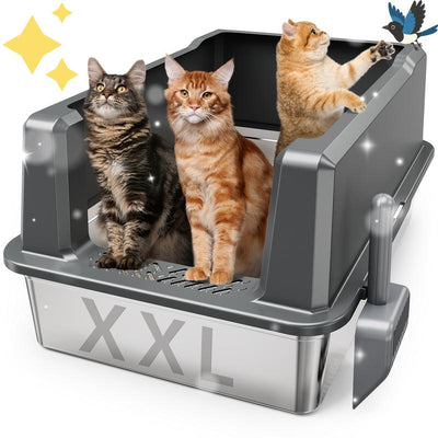 Woofigo XXL Stainless Steel Cat Litter Box with 14" High Sided Enclosure 27.8" L X 20" W X 14" H Extra Large for Big Cats & Multiple Cats Anti-Urine Leakage Easy Clean