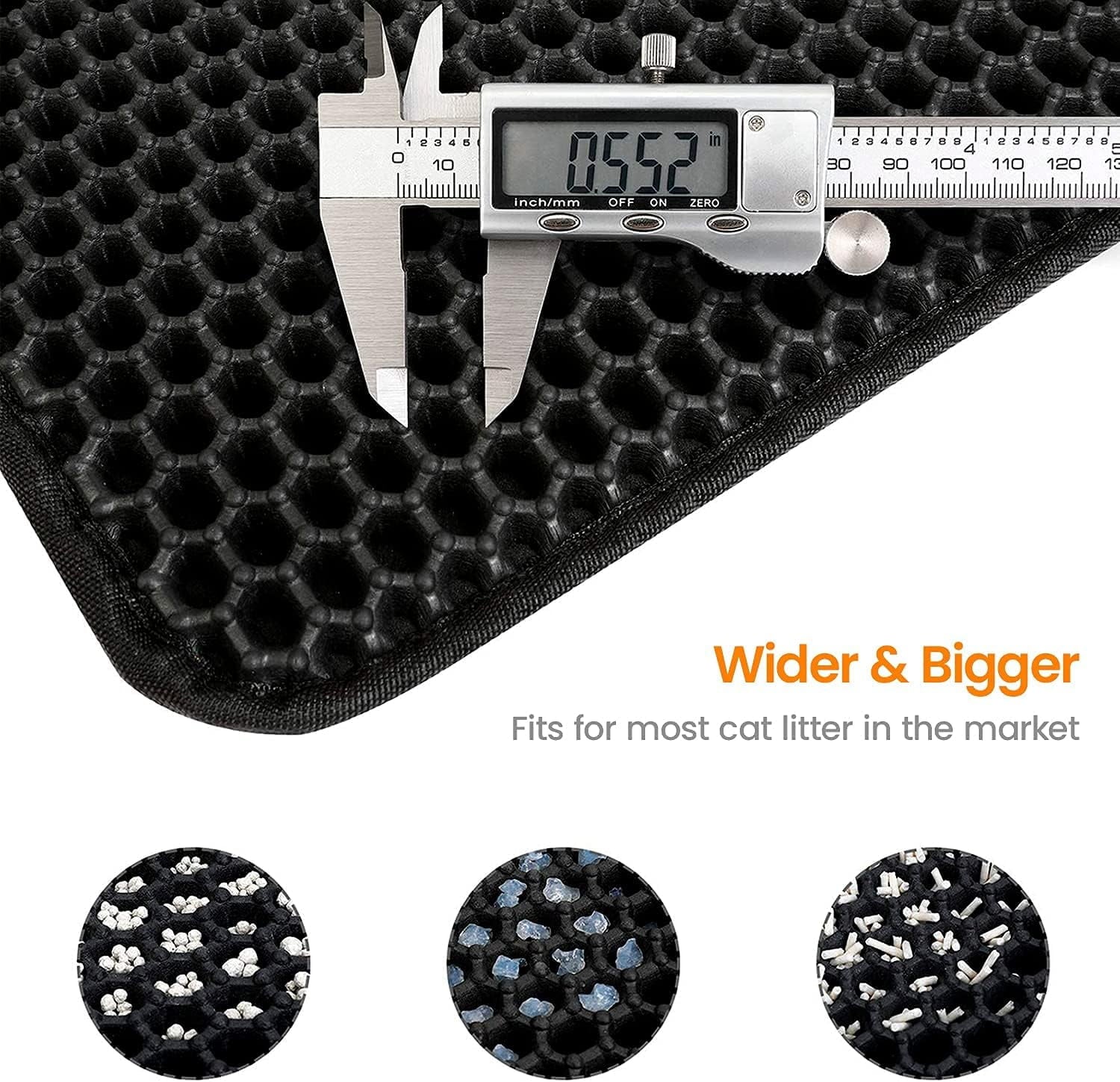 BN-LINK 17" X 23" Cat Litter Mat Trapping Match, Honeycomb Double Layer Design, Urine-Proof and Water Proof, Scatter Control, Easier to Clean & Washable(Black)